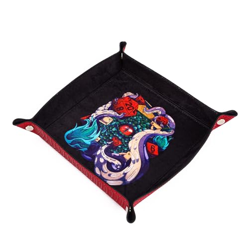 3 in 1 PU Leather Dice Rolling Tray with Two Dice Cup Set, Portable Folding DND Dice Trays for RPG Board Games and Pub Party Games - color: Red