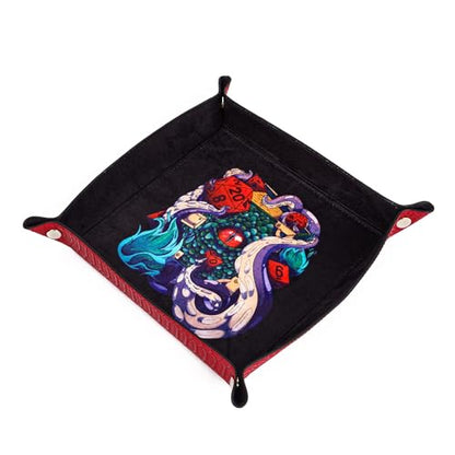 3 in 1 PU Leather Dice Rolling Tray with Two Dice Cup Set, Portable Folding DND Dice Trays for RPG Board Games and Pub Party Games - color: Red