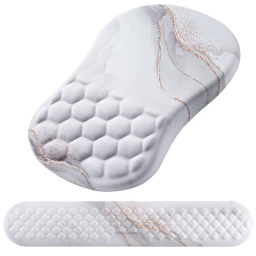 Ergonomic Mouse Pad & Keyboard Wrist Rest Set, Memory Foam | Memory Foam Wrist Cushion, Non-Slip PU Base, Massage Design, Relieves Wrist Pressure for Work, Gaming & Office Use,White - color: White Gold