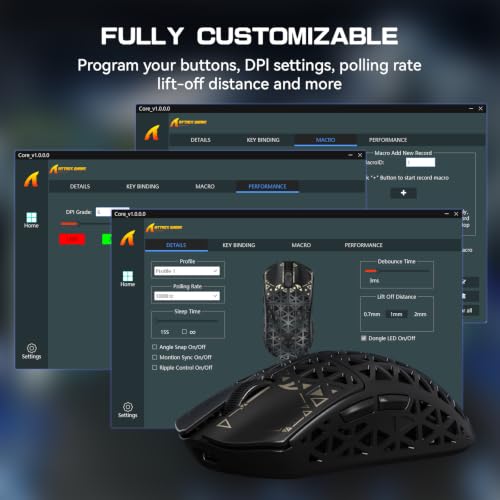ATTACK SHARK R5Ultra 8K Carbon Fiber Wireless Gaming Mouse, Black | 42K DPI,PAW3950 MAX Sensor,39g Ultra-Lightweight,Nordic 52840 MCU Chip,Wired/BT/2.4GHz Wireless Programmable Mice for PC/Mac - color: Black
