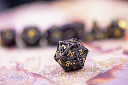 Metal DND Dice Set Dungeons and Dragon Dice Set Hollow Dragon Polyhedral Magic 7 PCS Dice Set with Gift Metal Box for Dungeons and Dragons Table Games Play Cards MTG(Dragon_Black Plus Gold) - color: Dragon_black Plus Gold
