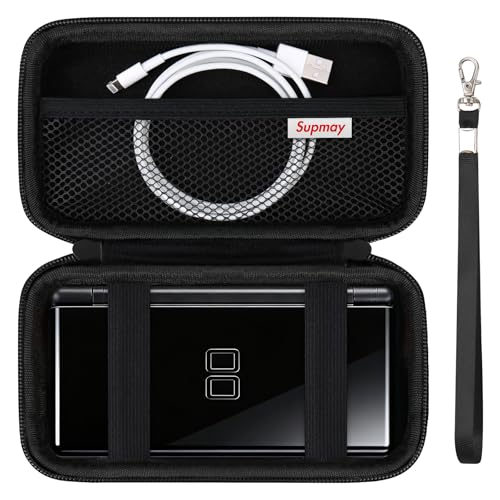Supmay Hard Carrying Case Compatible with Nintendo DS Lite NDSL, Gameboy Advance Games Storage Holder Travel Bag with Mesh Pocket for USB Charging Cable, Stylus, Earphones, Game Cartridge, Black - color: Black+Black