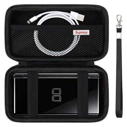 Supmay Hard Carrying Case Compatible with Nintendo DS Lite NDSL, Gameboy Advance Games Storage Holder Travel Bag with Mesh Pocket for USB Charging Cable, Stylus, Earphones, Game Cartridge, Black - color: Black+Black