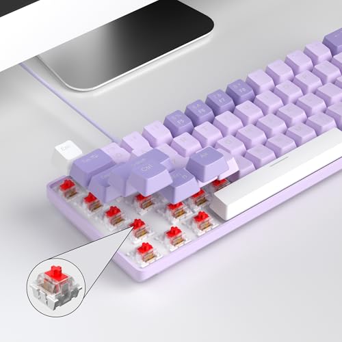 MageGee Portable 60% Mechanical Gaming Keyboard, MK-Box LED White Backlit Compact 68 Keys Mini Wired Office Keyboard with Red Switch for Windows Laptop PC Mac - Violets - color: Violet/Red Switch