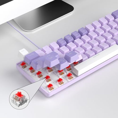MageGee Portable 60% Mechanical Gaming Keyboard, MK-Box LED White Backlit Compact 68 Keys Mini Wired Office Keyboard with Red Switch for Windows Laptop PC Mac - Violets - color: Violet/Red Switch