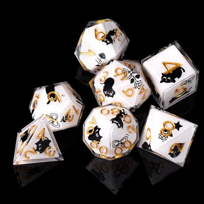 DND Dice Set, 7 Pcs Sharp Edge D&D Dice Polyhedral Resin Cat Dice for Dungeons and Dragons RPG MTG Role Playing Table Games - color: White