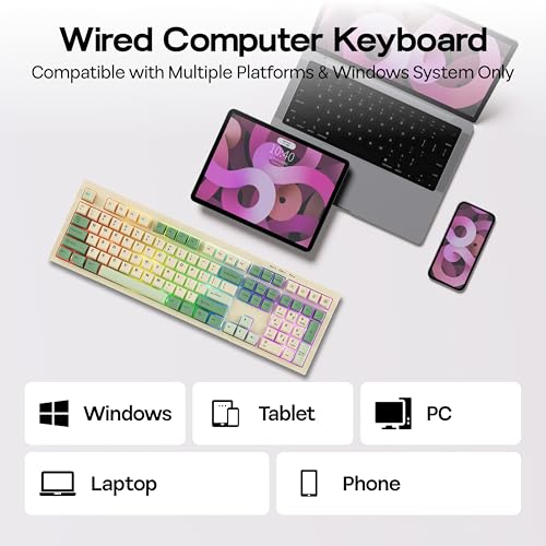 MechLands Aula S102 Membrane Gaming Keyboard with Number Pad, 100% Full Size Layout, USB-C Wired, RGB Backlit, Creamy Silicone Structure, Silent Keyboard for PC Game/Office (Yellow) - color: Yellow