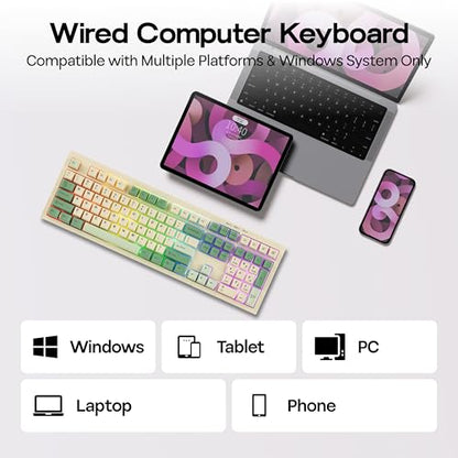 MechLands Aula S102 Membrane Gaming Keyboard with Number Pad, 100% Full Size Layout, USB-C Wired, RGB Backlit, Creamy Silicone Structure, Silent Keyboard for PC Game/Office (Yellow) - color: Yellow