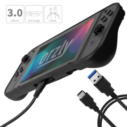 Orzly Switch 1 / Switch OLED Accessories Bundle – Case & Screen Protector for Nintendo Switch 1 (2017-2024 Console) Charge Cable, Game Holder, Comfort Grip Case, Headphones & More – Gift Box Edition - size: 6.2 inch Switch 1