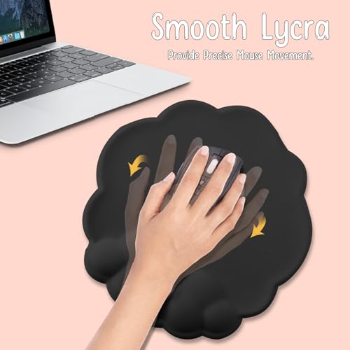 Mouse Pad Wrist Support, Cloud Mousepad with Memory Foam Wrist Rest, Non-Slip PU Base Gaming Leather Surface Mouse Pad for Home Office Laptop, Black - color: Black