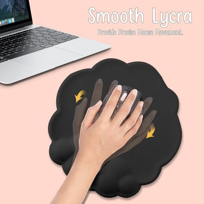 Mouse Pad Wrist Support, Cloud Mousepad with Memory Foam Wrist Rest, Non-Slip PU Base Gaming Leather Surface Mouse Pad for Home Office Laptop, Black - color: Black