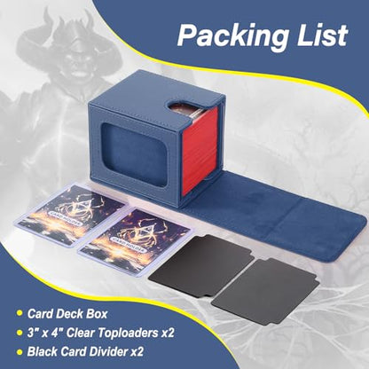 MTG Deck Box, Double Display Window MTG, Commander Deck Box Fits 120+ Single Sleeved Cards, PU Leather Magnetic Closure Card Box with 2 Dividers&2 Toploaders for TCG, CCG, Blue - color: Blue, size: 1 pack