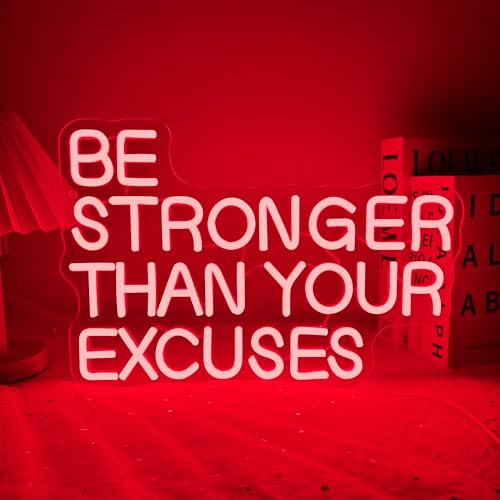 Allball Be Stronger Than Your Excuses Neon Sign, Gym Neon Light Motivational Sign USB Powered LED Dimmable, for Gym Office Classroom Bedroom Bar Gymnastic Athletes Sign(15.7 * 10.6 In) - color: Red4