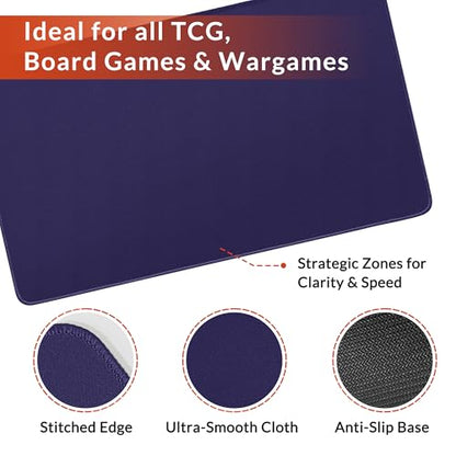 FROGIGO Solid Color TCG Playmat with Carry Bag, 24 x 14 in, 3mm Thick Stitched-Edge Card Game Mat, Non-Slip Rubber Base, No-Logo Play Mat for Trading Card & Tabletop Games - Royal Purple - color: Royal Purple