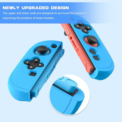FUNDIARY Blue+Blue Grips Cover Compatible with Switch 2 Controller, Silicone Grip Accessories Bundle for Switch 2 Controllers with Ergonomic and Anti-Slip Design Controller Case and 2 Thumb Caps - color: Blue