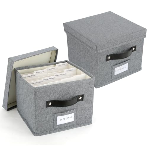 Greeting Card Organizer with dividers - Storage Box with lid Holds 150+ Cards - Assortment Box for Greeting Cards,Recipes, Photos, Envelopes, Keepsake - 9 x 9 x 7 Inches (Gray, 2 pcs) - color: Gray, size: 2 pcs