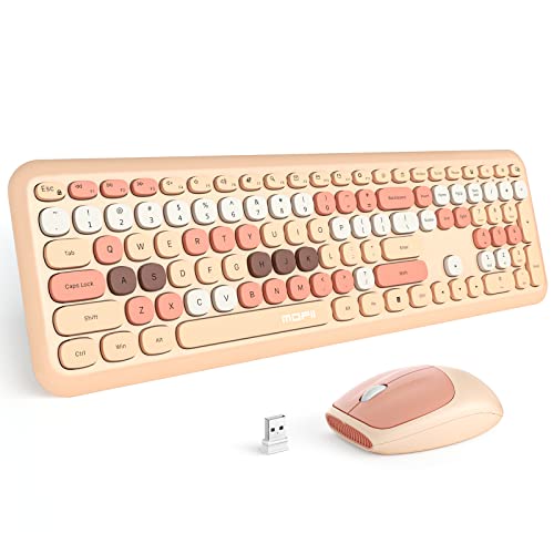 MOFII Wireless Keyboard Mouse Combo, Colorful Compact Full Size Wireless Keyboard and Mouse Set 2.4G Ultra-Thin Sleek Design for Windows, Computer, Desktop, PC, Notebook- Milk Tea Colorful - color: Milk Tea Colorful