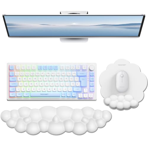 TECKNET Cloud Mouse Pad with Wrist Rest, Ergonomic Cloud Wrist Rest with Non-Slip Base, PU Leather Memory Foam Mouse Pad Wrist Support for Keyboard and Mouse, Pain Relief for Typing, Gaming, White - color: White