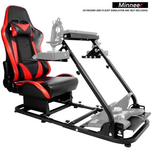 Minneer Foldable Racing Flight Simulation Cockpit with Red Seat Fit for Logitech G29 G920,for Thrustmaster T248,for Fanatec,Double Levers Drive Gaming Wheel Stand,Not Included Wheel,Pedal,Handbrake