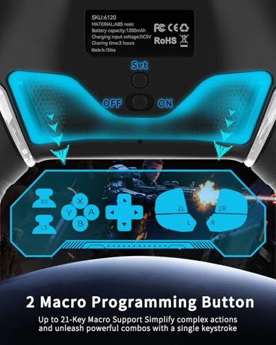 hosowe Mobile Gaming Controller for iPhone/iOS/Android/Switch/Laptop, Wired Control for PC/Steam, Wireless Phone Controller Gamepad with Programmable/Vibration/6-Axis Gyro/Turbo/RGB Lights