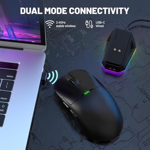 ATTACK SHARK x Ajazz AJ159P Gaming Mouse with Magnetic RGB Charging Dock,2.4G Wireless Gaming Mouse PAW3395 Sensor 26K DPI,1K Polling,6 Programmable Buttons,Ergonomic Computer Mice USB3.0 for PC/MAC - color: AJ159P Black