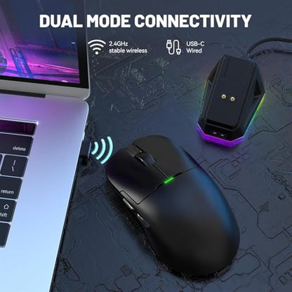 ATTACK SHARK x Ajazz AJ159P Gaming Mouse with Magnetic RGB Charging Dock,2.4G Wireless Gaming Mouse PAW3395 Sensor 26K DPI,1K Polling,6 Programmable Buttons,Ergonomic Computer Mice USB3.0 for PC/MAC - color: AJ159P Black