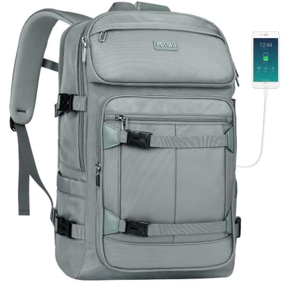 PIJUSHI Casual Travel Backpack for Women with 16" Padded Laptop Compartment | Carry On Luggage with USB Charging Port, 1680D Water-Resistant Nylon, Airline Approved, For Daily, Hiking - color: Updated Grey Blue