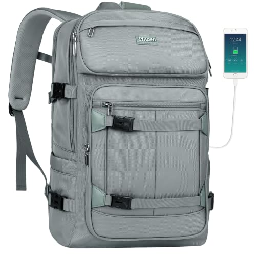 PIJUSHI Casual Travel Backpack for Women with 16" Padded Laptop Compartment | Carry On Luggage with USB Charging Port, 1680D Water-Resistant Nylon, Airline Approved, For Daily, Hiking - color: Updated Grey Blue