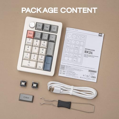 EPOMAKER EK21 VIA Gasket Number Pad w/ 1000mAh Battery, BT 5.0/2.4GHz/Wired | Hot-Swap Numpad with Aluminum Alloy knob, Programmable for Win/Mac/Gaming (Retro White, Wisteria V2 Switch) - color: Retro White, size: Wisteria V2 Switch