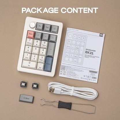 EPOMAKER EK21 VIA Gasket Number Pad w/ 1000mAh Battery, BT 5.0/2.4GHz/Wired | Hot-Swap Numpad with Aluminum Alloy knob, Programmable for Win/Mac/Gaming (Retro White, Wisteria V2 Switch) - color: Retro White, size: Wisteria V2 Switch