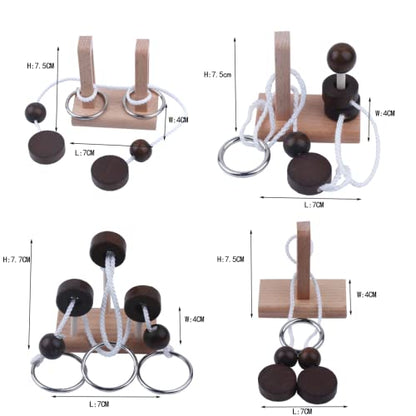 Brain Teaser Puzzle Wooden Threading Rope Loop Puzzle Luban Lock Brain Teaser Game Adult Kids Toy Puzzles for Adults (16) - size: 16