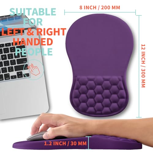 Ergonomic Mouse Pad Wrist Support with Memory Foam Massage Bulge, Carpal Tunnel Pain Relief Mousepad Wrist Rest for Mouse(12x8 inch, Deep Purple) - color: Kg031-deep Purple