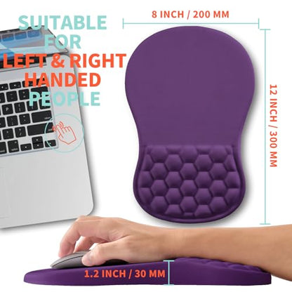 Ergonomic Mouse Pad Wrist Support with Memory Foam Massage Bulge, Carpal Tunnel Pain Relief Mousepad Wrist Rest for Mouse(12x8 inch, Deep Purple) - color: Kg031-deep Purple