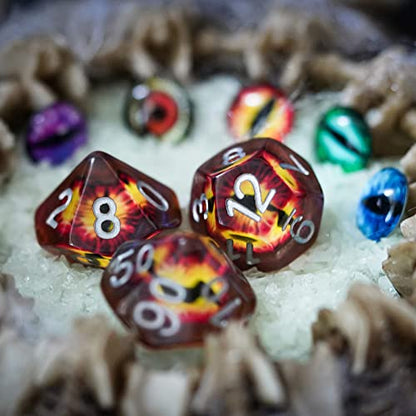 Cusdie 7-Die DND Dice, Polyhedral Dice Set Filled with Eyeball, for Role Playing Game D&D Dice (Brown Eyeball) - color: Brown Eyeball