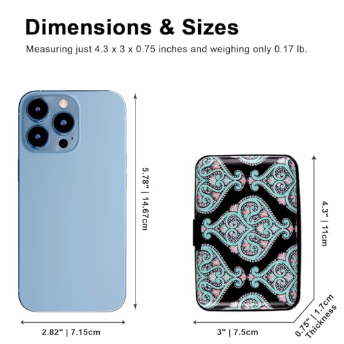 Credit Card Holder, Metal Card Wallet RFID Blocking Mini Slim Aluminum Business Hard Card Case for Women Men (Damask Paisley) - color: Damask Paisley