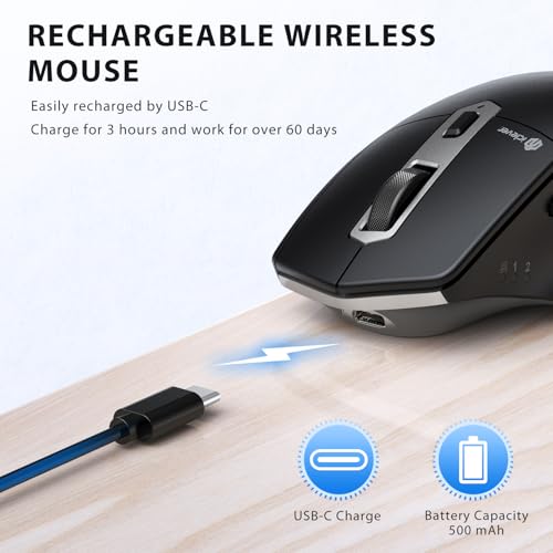 iClever Wireless Mouse, Dual-Mode (BT 5.1&2.4G) Bluetooth Mouse for Laptop | 3-Device Bluetooth & 2.4G Switching, Silent Click, Ergonomic, 5-Level DPI, USB-C Rechargeable for MacBook, Laptop, PC, Tablet - color: Black-Silver