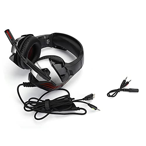 Gaming Headset HighQuality Wired Head Mounted Headphone with Noise Cancellation for Black Red 50mm Speakers (Black Red)