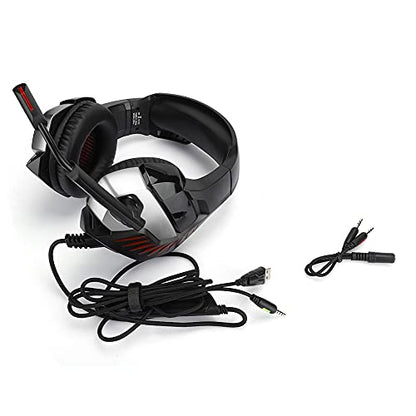 Gaming Headset HighQuality Wired Head Mounted Headphone with Noise Cancellation for Black Red 50mm Speakers (Black Red)