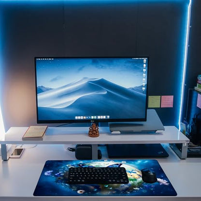 Desk Mat, Earth Surrounded by Flowers Desk Pad, Blue Butterfly Large Gaming Mouse Pad, 31.5"x15.7", Extended Big Computer Keyboard Mouse Pad with Non-Slip Base and Stitched Edge - color: Earth Surrounded By Flowers