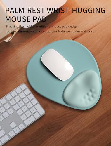 Palm-Rest and Wrist-Hugging Mouse Pad Wrist Rest, Ergonomic Wrist Support with Curve Fitting Cushioned Memory Foam for Carpal Tunnel Pain Relief, 9.9 x 8.3 Inch, Azure Dream - color: Azure Dream