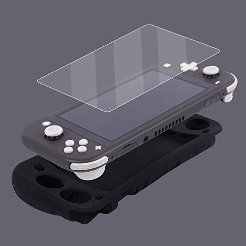 Silicone Protective Case for Nintendo Switch Lite, Soft Grip Case Cover with Comfort Ergonomic Handles for Nintendo Switch Lite 2019 [Self Stand][4 Thumb Stick Caps] (Black) - color: 실리콘-블랙