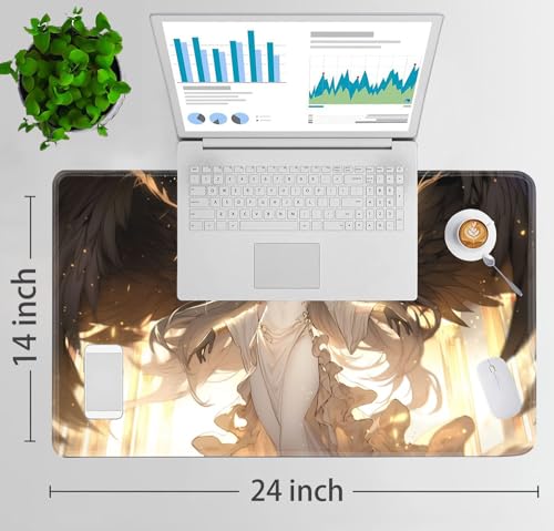 JVGFYNKL MTG Playmat + Drawstring Travel Pouch + 6 Dice Counter, for Tabletop Trading Card Game Playmats or Large Mouse Pad, Anti-Slip Rubber 24 x 14 in, Anime Female Angel TCG Playmat - color: JV-Playmat-1-F-162