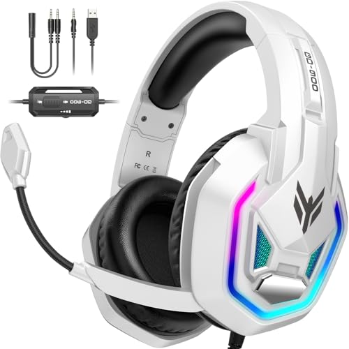 YPBDAN RGB Gaming Headset with Mic for PS5 PS4 Xbox Series X|S Xbox One PC | 7.1 Surround Sound, Noise Cancelling Mic, 50mm Drivers, Memory Foam Earcups, Over-Ear Headphones for Switch Mac