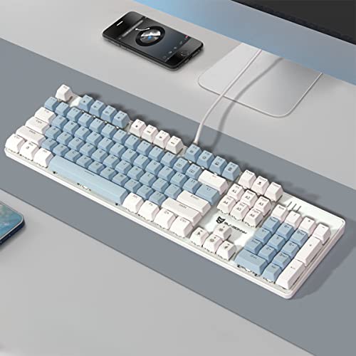 Merdia Full Size Wired Mechanical Gaming Keyboard | Blue Switch Led Backlit 104 Keys US Layout Mechanical Computer Keyboards | Hot Swappable Blue & White Keycaps Light Up PC Gaming Keyboard - color: Blue Switch Blue & White
