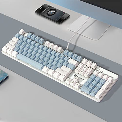 Merdia Full Size Wired Mechanical Gaming Keyboard | Blue Switch Led Backlit 104 Keys US Layout Mechanical Computer Keyboards | Hot Swappable Blue & White Keycaps Light Up PC Gaming Keyboard - color: Blue Switch Blue & White