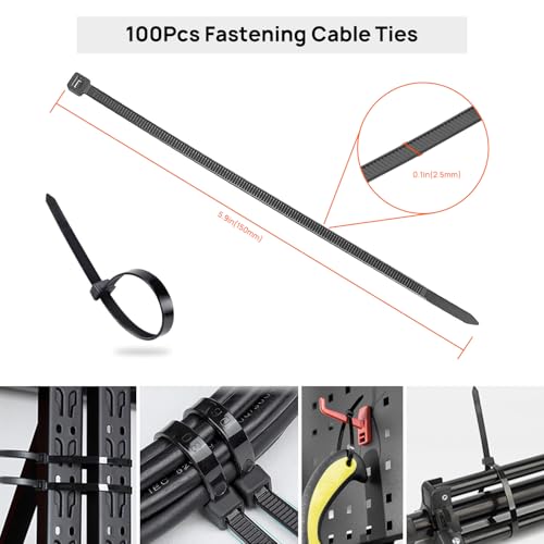 Cable Management Kit - 4 Cable Sleeve, 57 Self Adhesive Cable Clips, 12 Hanging Strips, 12 Cable Organizer Straps and 100 Fastening Cable Ties for TV Computer Under Desk (Black and White) - color: Black