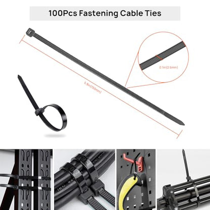 Cable Management Kit - 4 Cable Sleeve, 57 Self Adhesive Cable Clips, 12 Hanging Strips, 12 Cable Organizer Straps and 100 Fastening Cable Ties for TV Computer Under Desk (Black and White) - color: Black