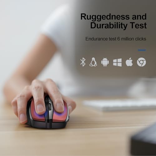 TECKNET Wireless Mouse, BT 5.0/2.4G, Silent 4800 DPI 6 Buttons, Red | Bluetooth 5.0/3.0 & USB A, 2-Device Easy Switch, Wide OS Compatible, 6-DPI, Ergonomic for S/M Hands, Extended Battery - color: Red