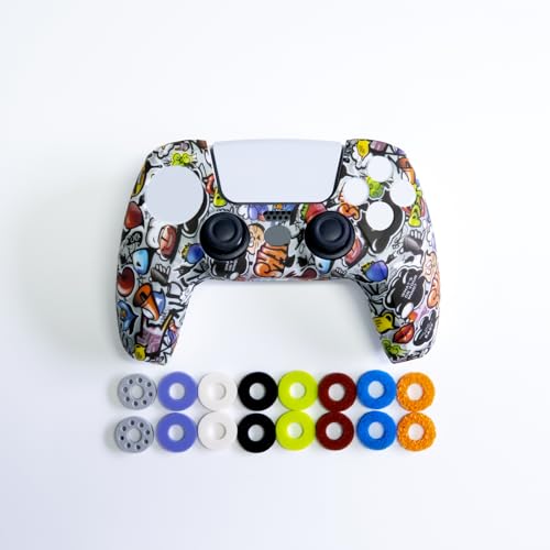 Precision Kit for PS5 Controller, Anti-Slip Silicone Skin Cover with 16Pcs Adjustable Tension Rings, Thumbstick Aim Assist and Protection Bundle - Grey Graffiti - color: Grey Graffiti