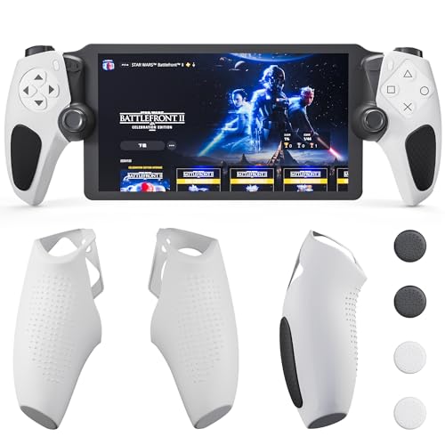 FUNDIARY Anti-Slip Silicone Skin for Ps5 Controller, PS5 Controller Accessories, Soft Protective Cover Case for PlayStation 5 Control Grip, Shockproof Grip Case with 4 Thumb Caps(White) - color: White with Black Handle Grip